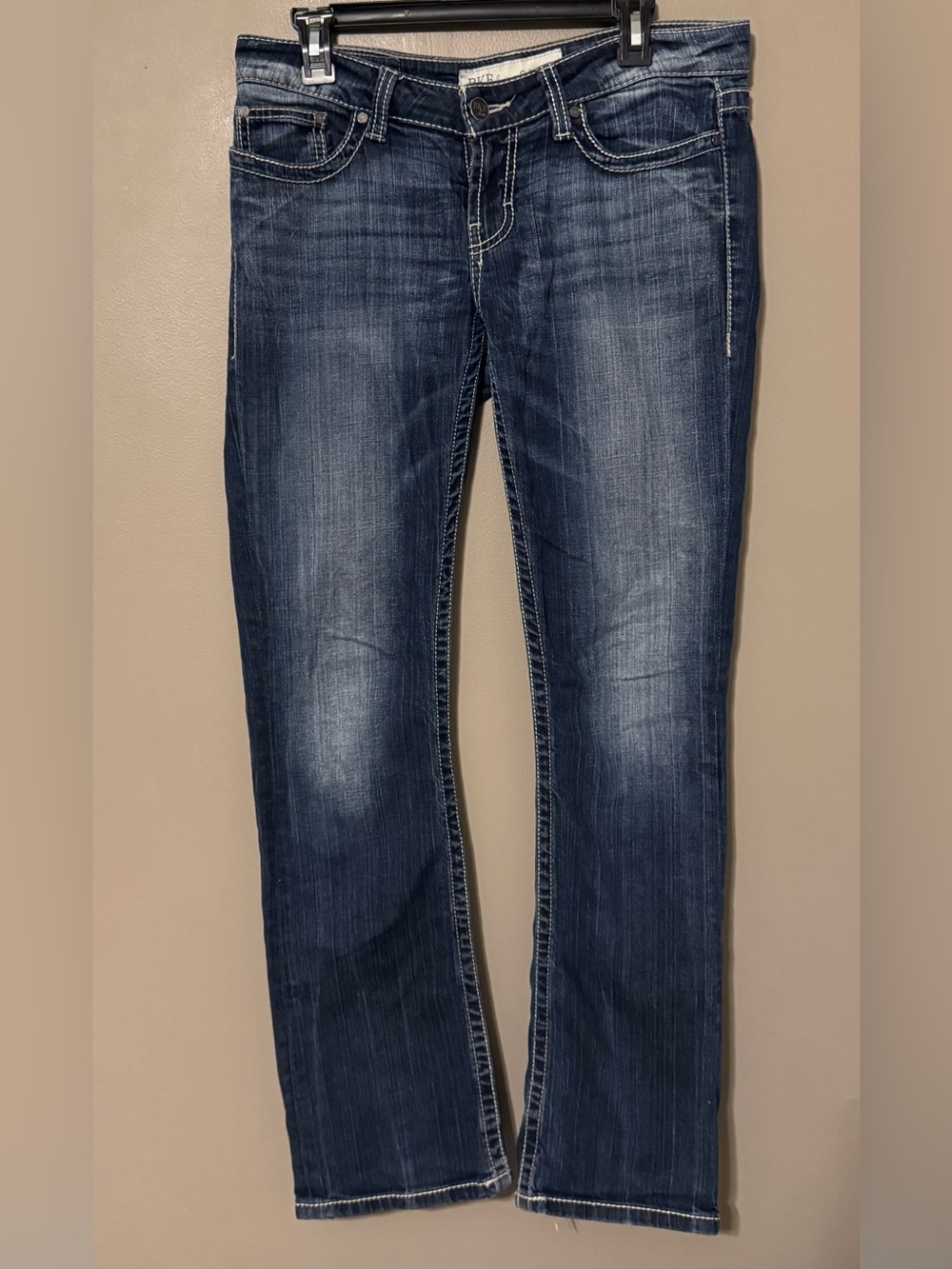 BKE Sabrina Bootcut Jeans Womens 29x33.5 Dark Wash Stretch Low Rise Distressed